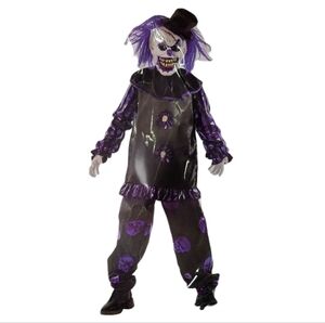 Spirit Halloween Creep Clown Costume Big Top Terror Purple Black Mask Hat Collar
